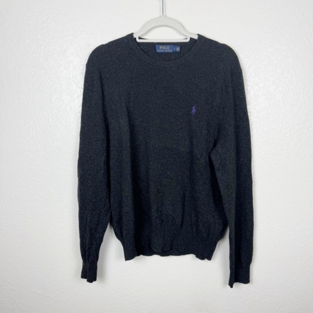 Polo Ralph Lauren Dark Gray Crewneck Sweater 100% Merino Wool Size Large